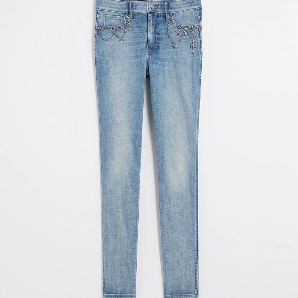 White House black market high rise Women's Light Blue Skinny Jeans Embellished
